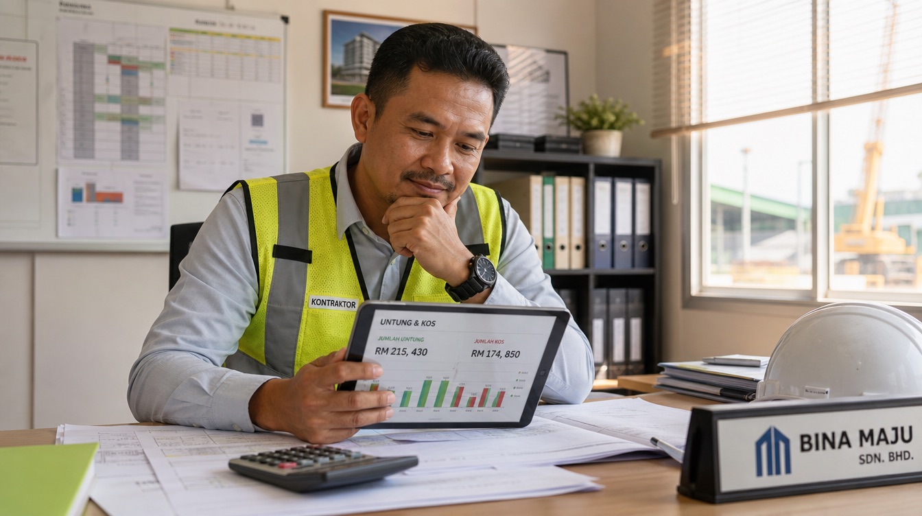 Contractor reviewing a profit chart on a tablet