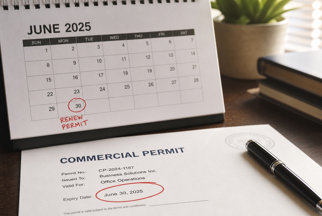 A calendar and document with an expiry date circled in red