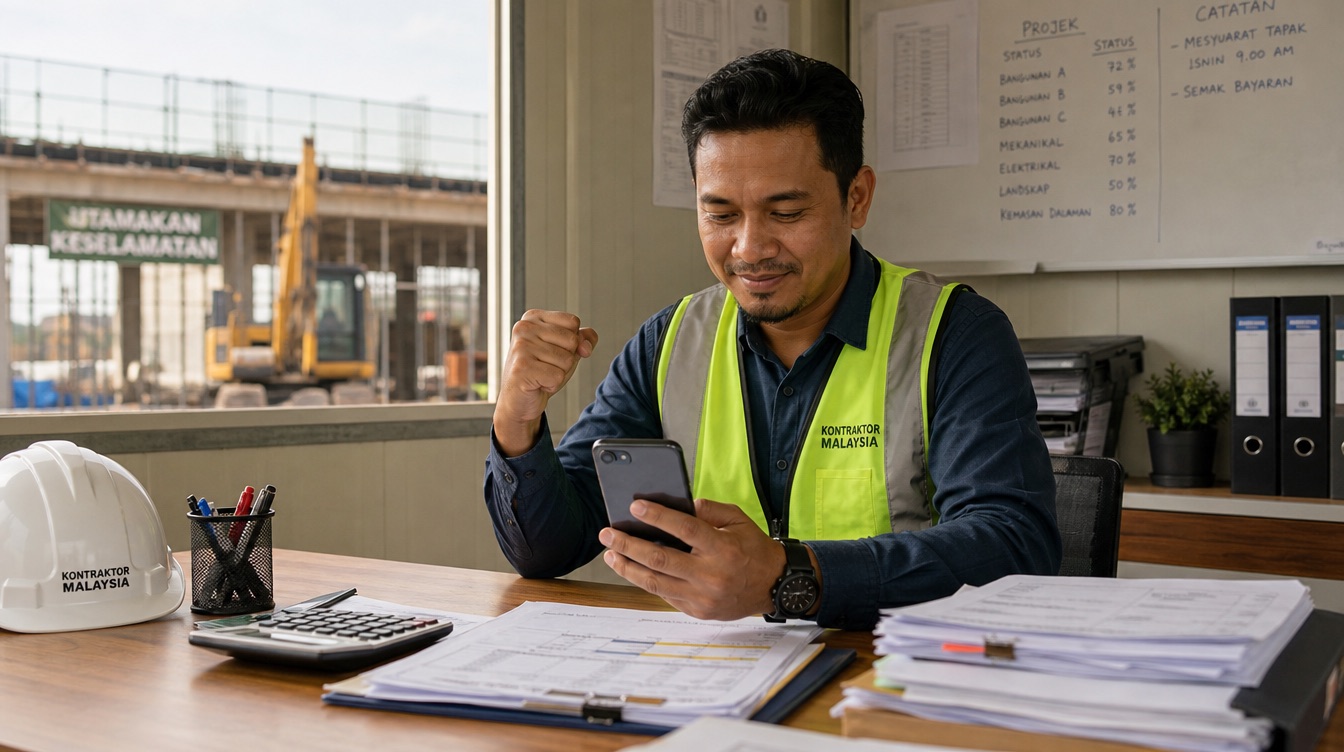 Contractor checking payments on a phone