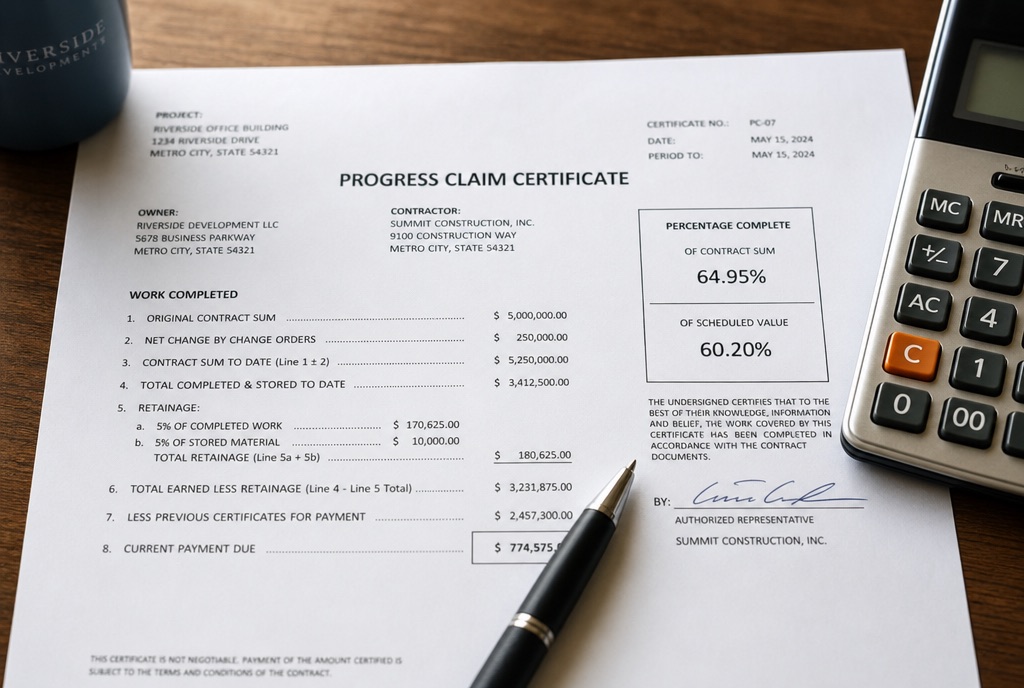 Progress claim certificate