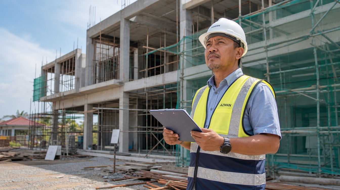 Contractor assessing progress on a building site