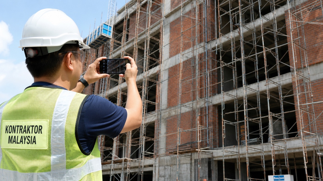 Contractor photographing site progress